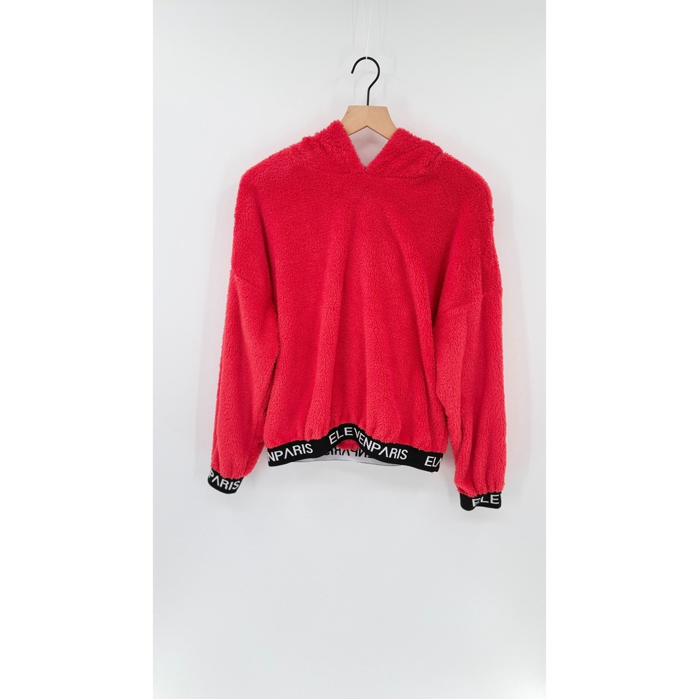 NWT Eleven Paris Sherpa Fleece Hoodie Size L Logo Trim Cozy Casual Streetwear